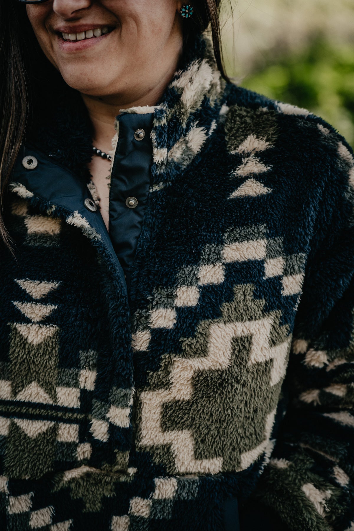 'Amour' Black, Cream and Army Green Berber Sweater by Ariat