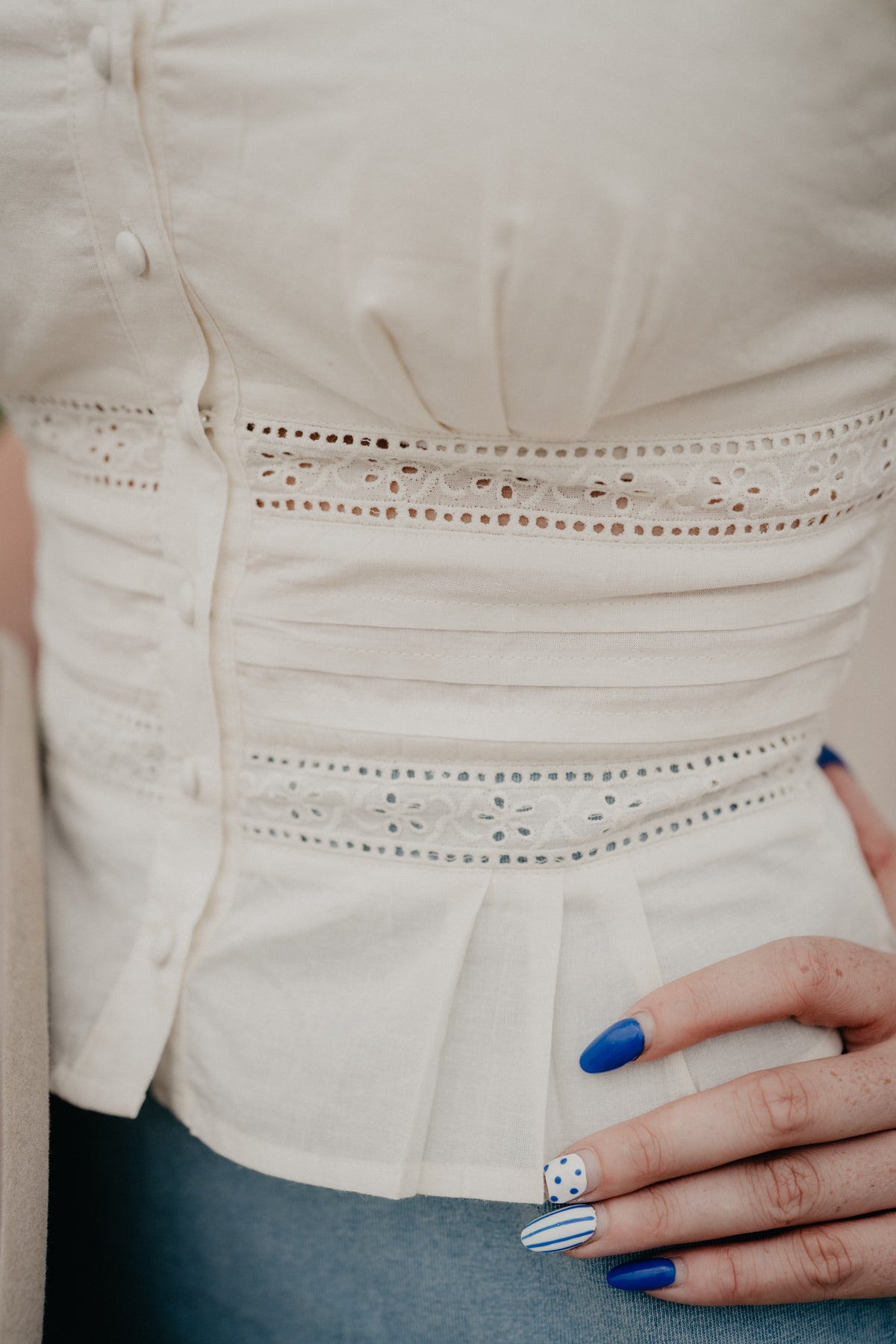 'Irene' Cream Eyelet Tie Back Tank Top by Rock & Roll (XS-XL)