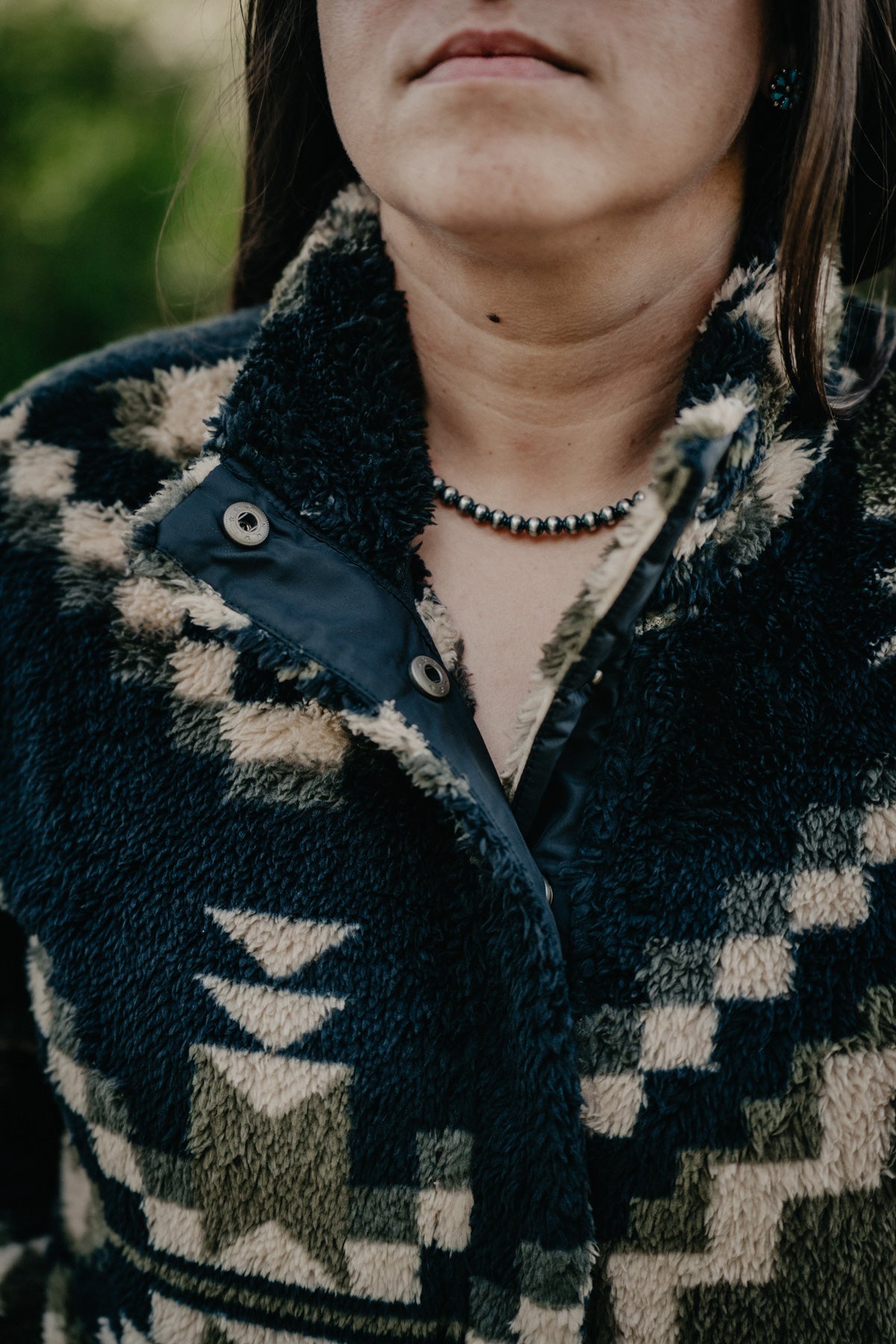 'Amour' Black, Cream and Army Green Berber Sweater by Ariat
