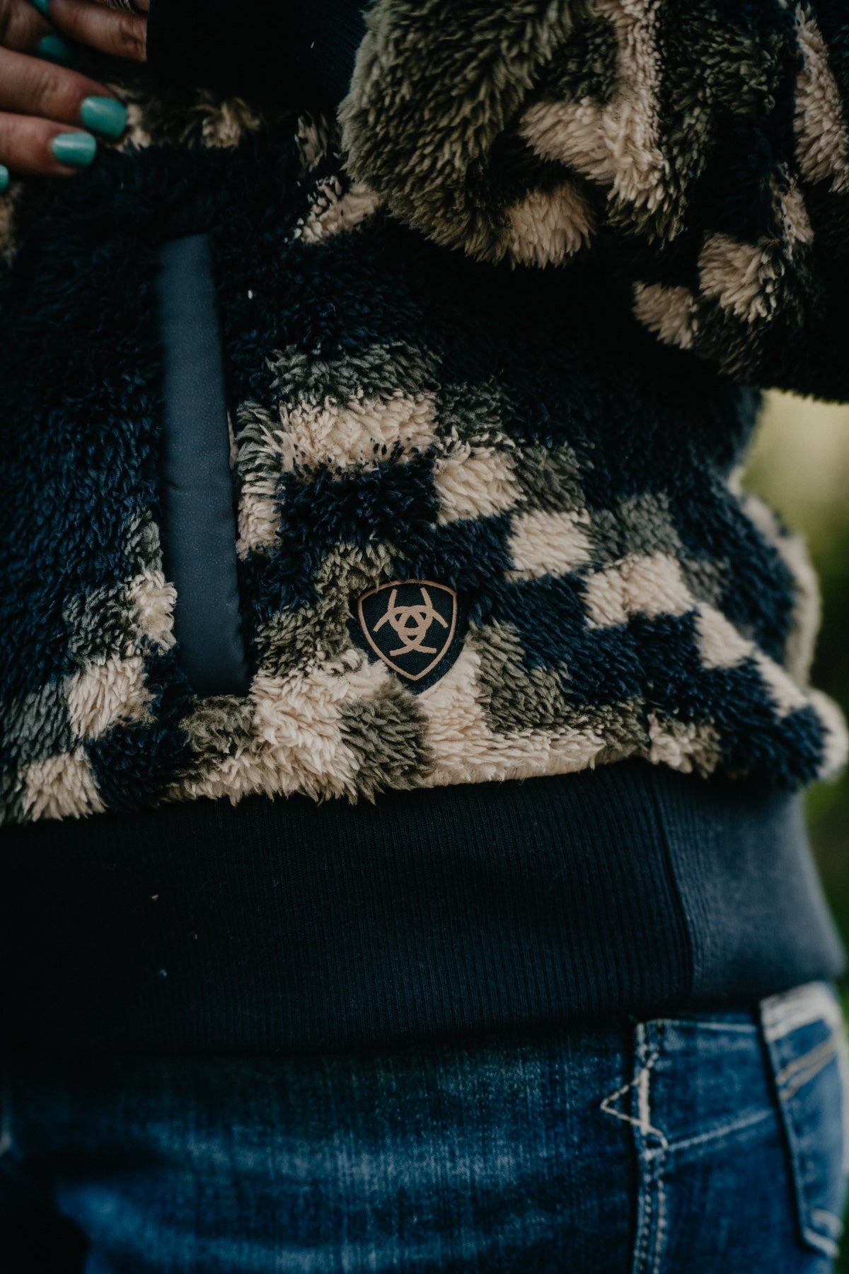 'Amour' Black, Cream and Army Green Berber Sweater by Ariat