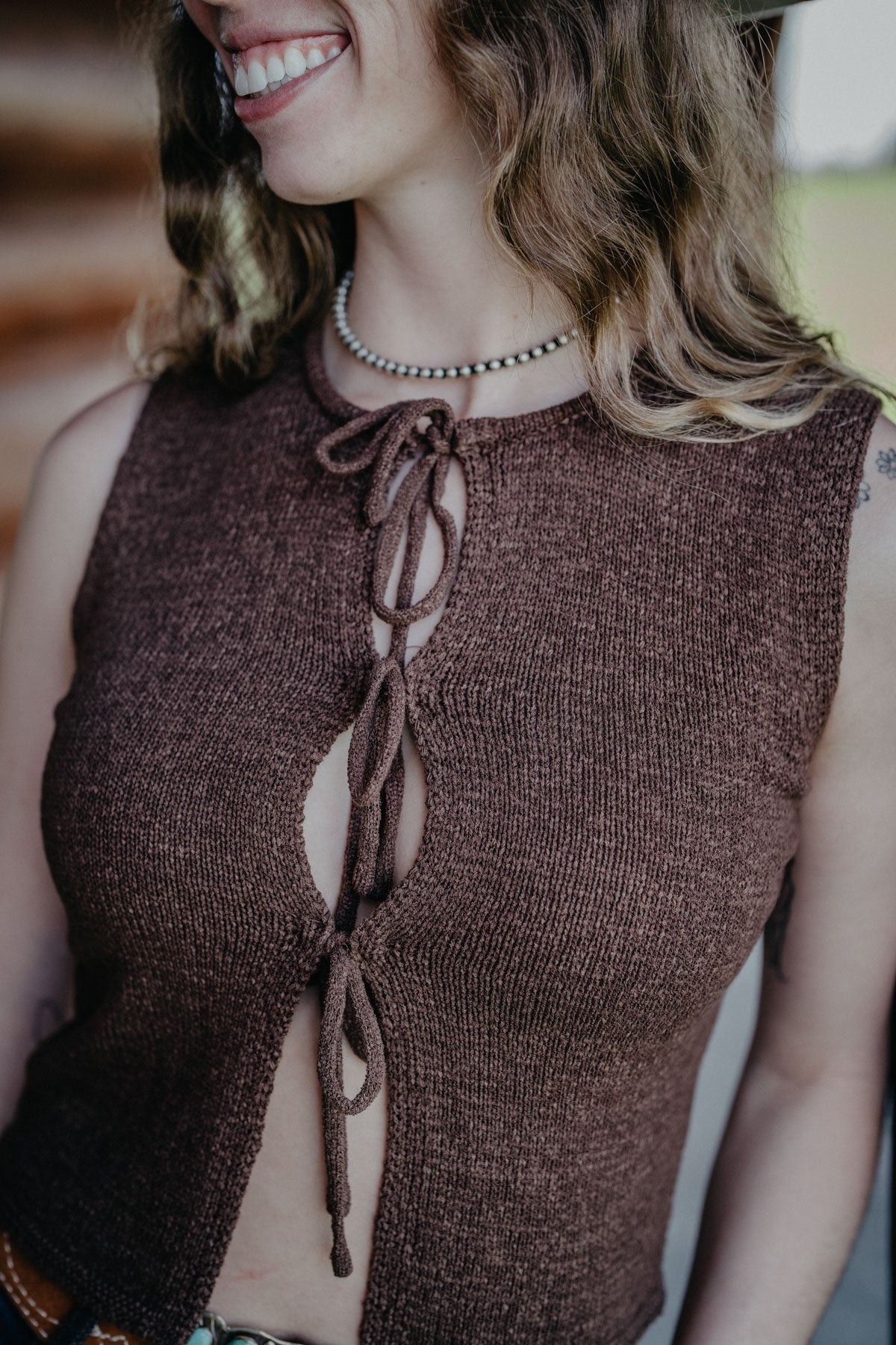 'Langley' Women's Knit Tie Front Vest (S-L; 2 Colour-ways)