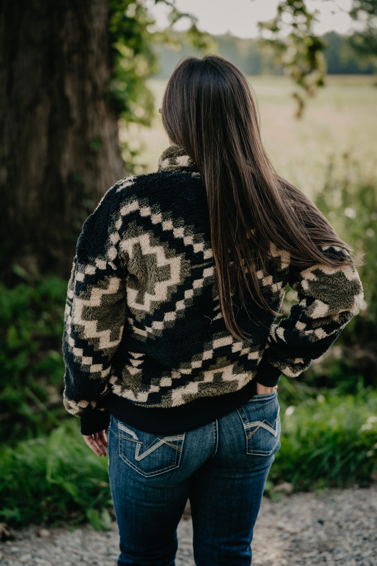 'Amour' Black, Cream and Army Green Berber Sweater by Ariat