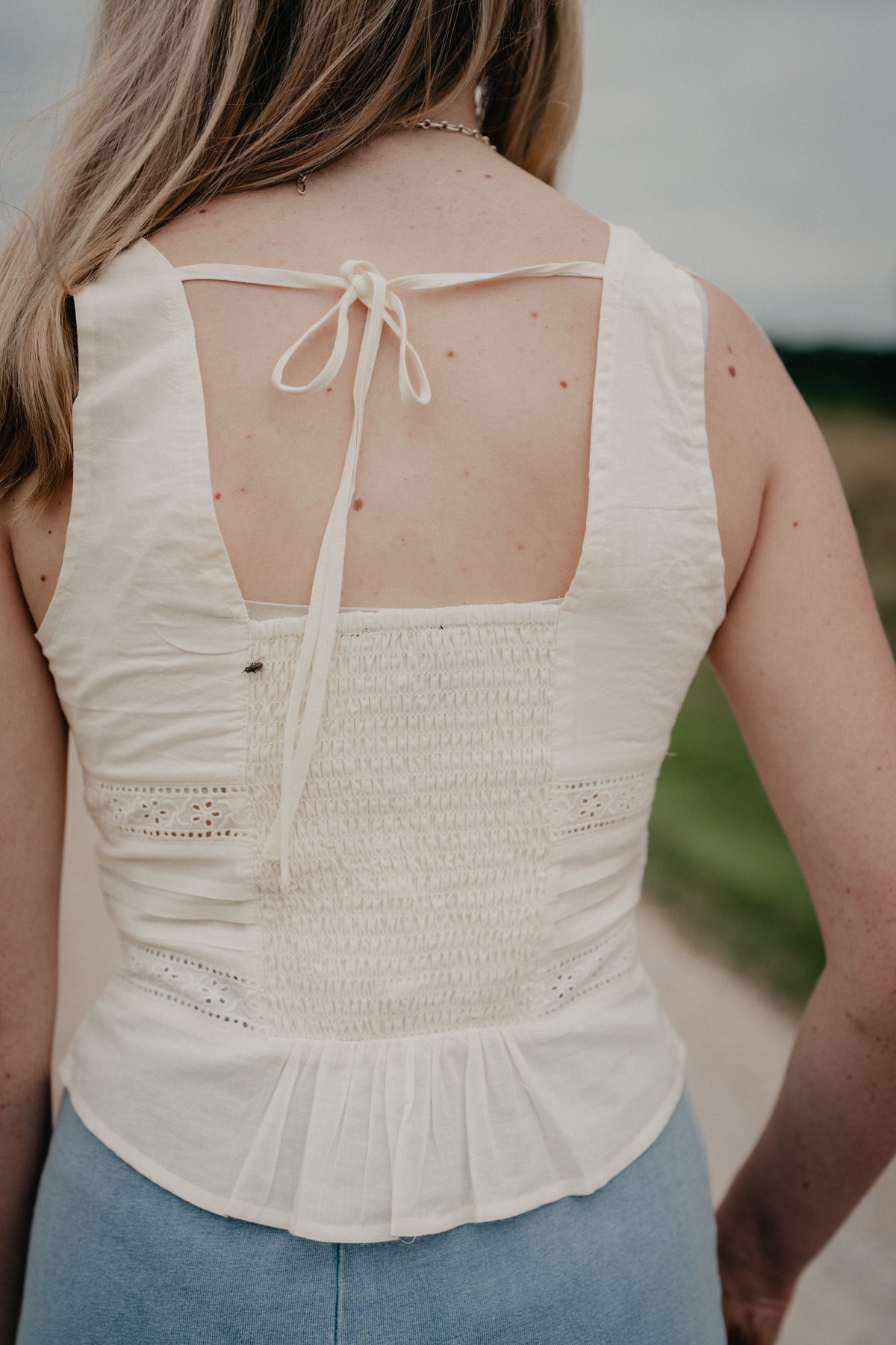 'Irene' Cream Eyelet Tie Back Tank Top by Rock & Roll (XS-XL)