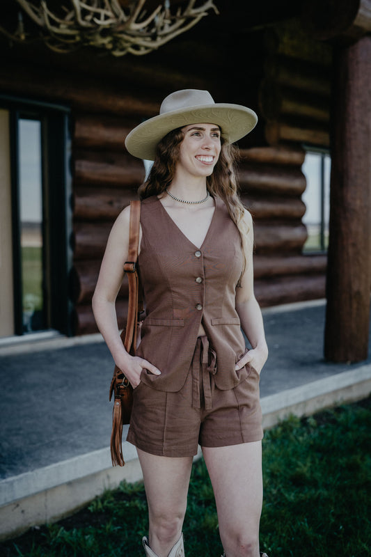 'Reyna' Women's Brown Sleeveless Blazer (S-L)