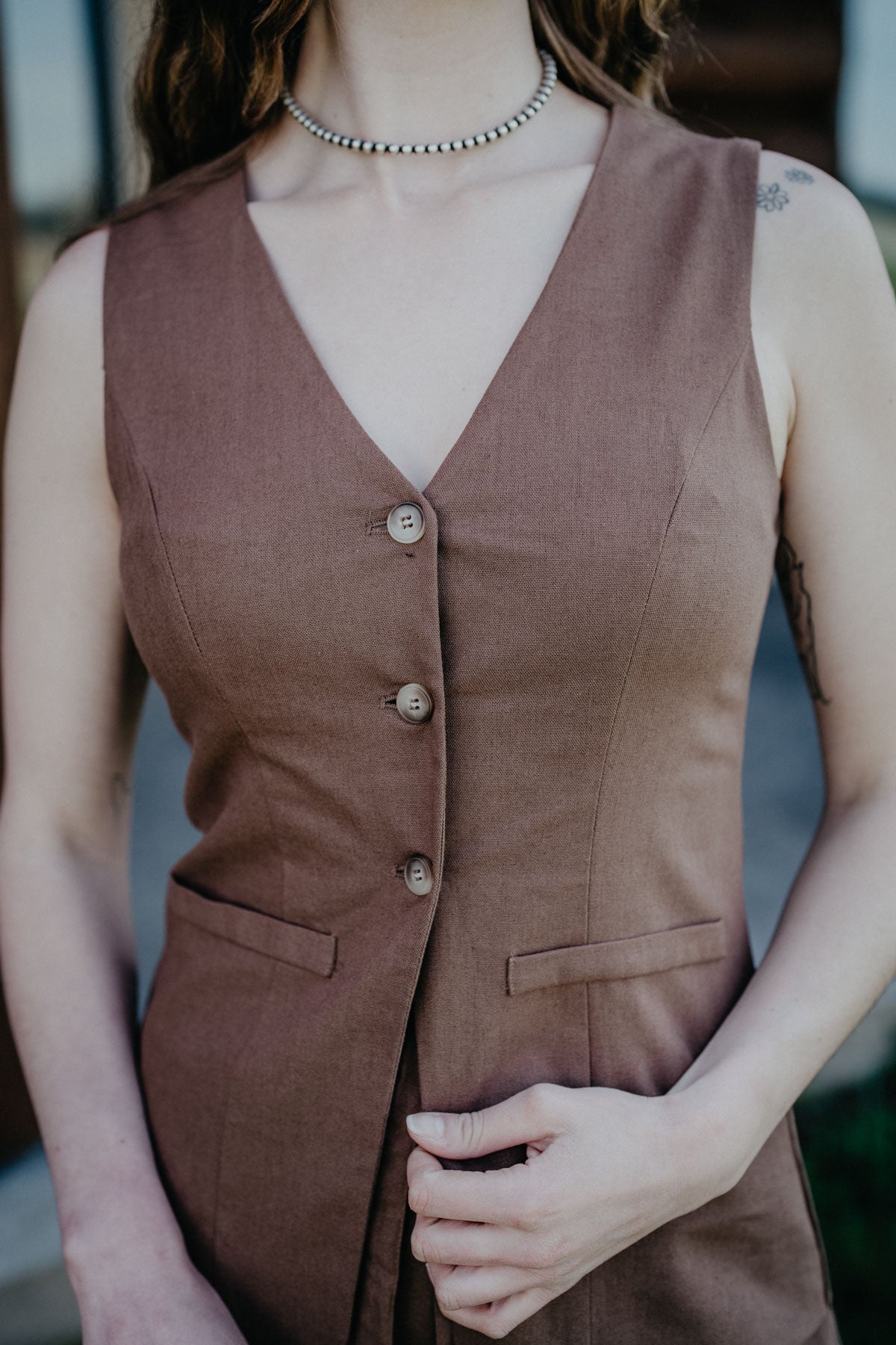 'Reyna' Women's Brown Sleeveless Blazer (S-L)