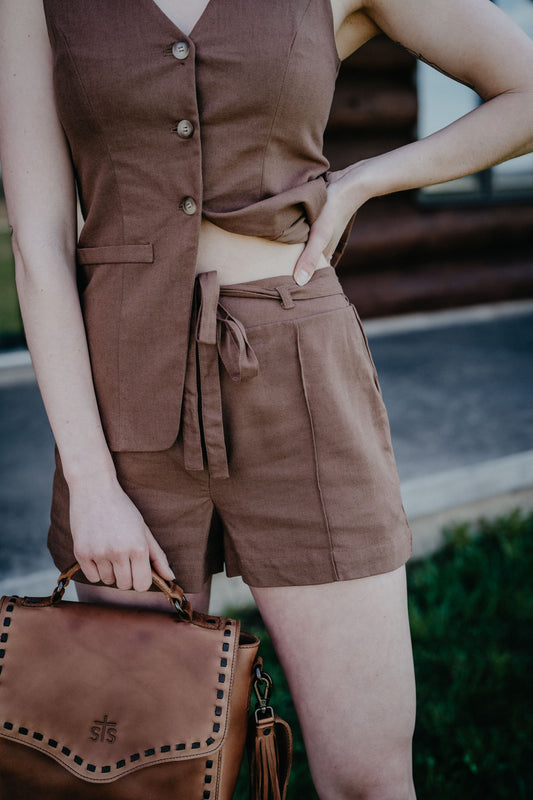 'Raylyn' Women's Brown Tie Front Shorts (S-L)
