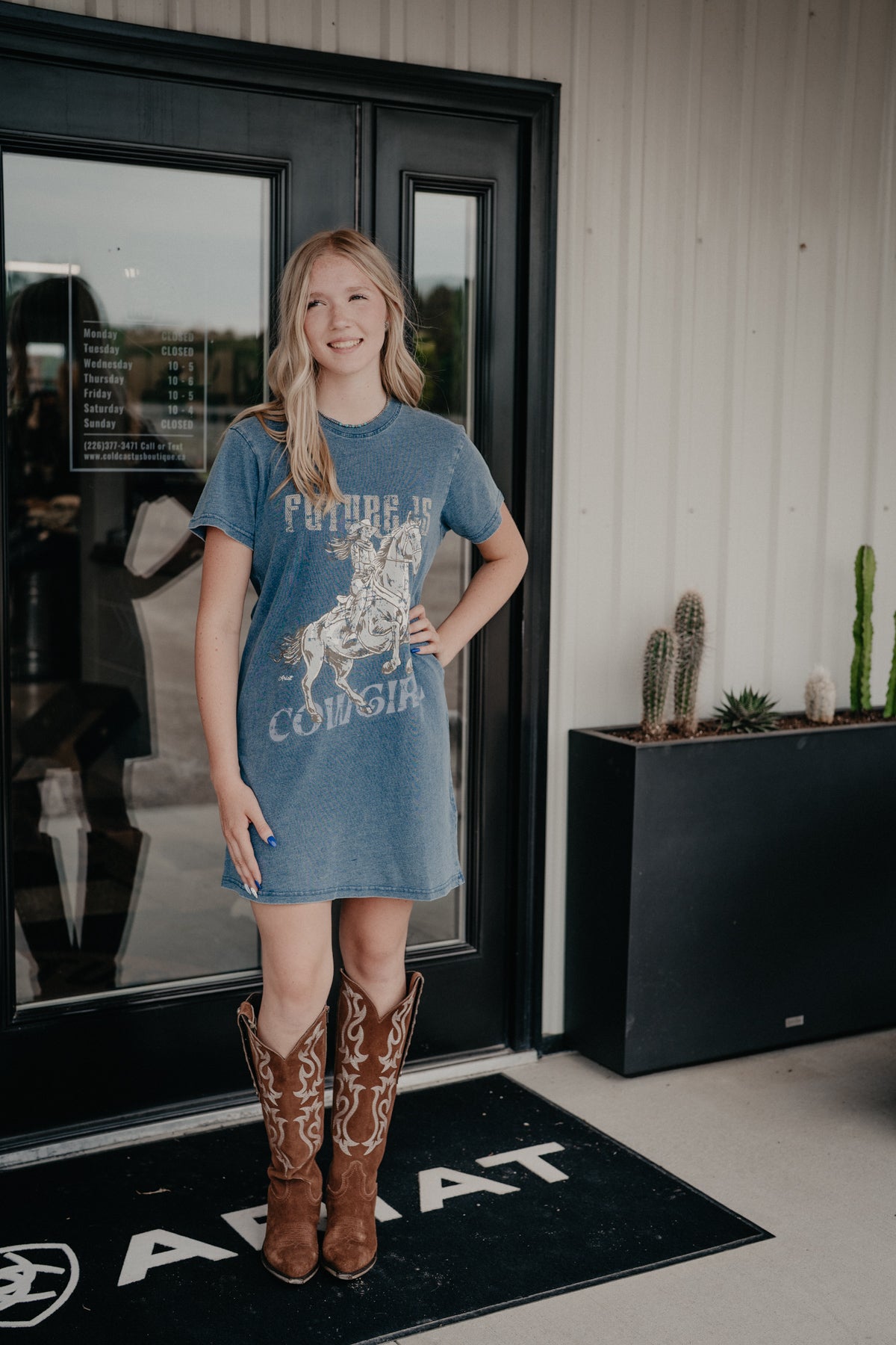 'Future is Cowgirl' Women's Indigo Short Sleeve T-Shirt Dress by Ariat (XS-XXL)