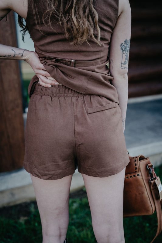 'Raylyn' Women's Brown Tie Front Shorts (S-L)