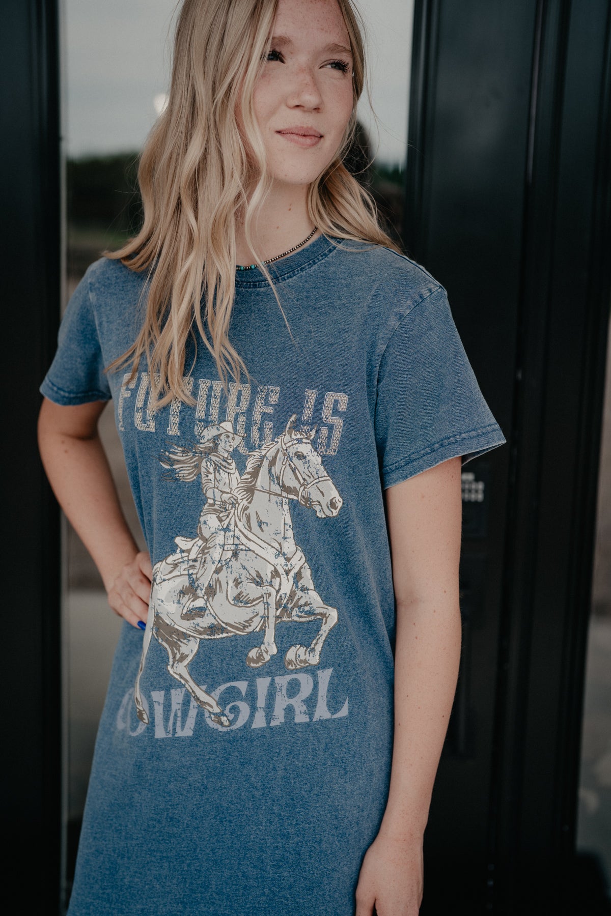 'Future is Cowgirl' Women's Indigo Short Sleeve T-Shirt Dress by Ariat (XS-XXL)