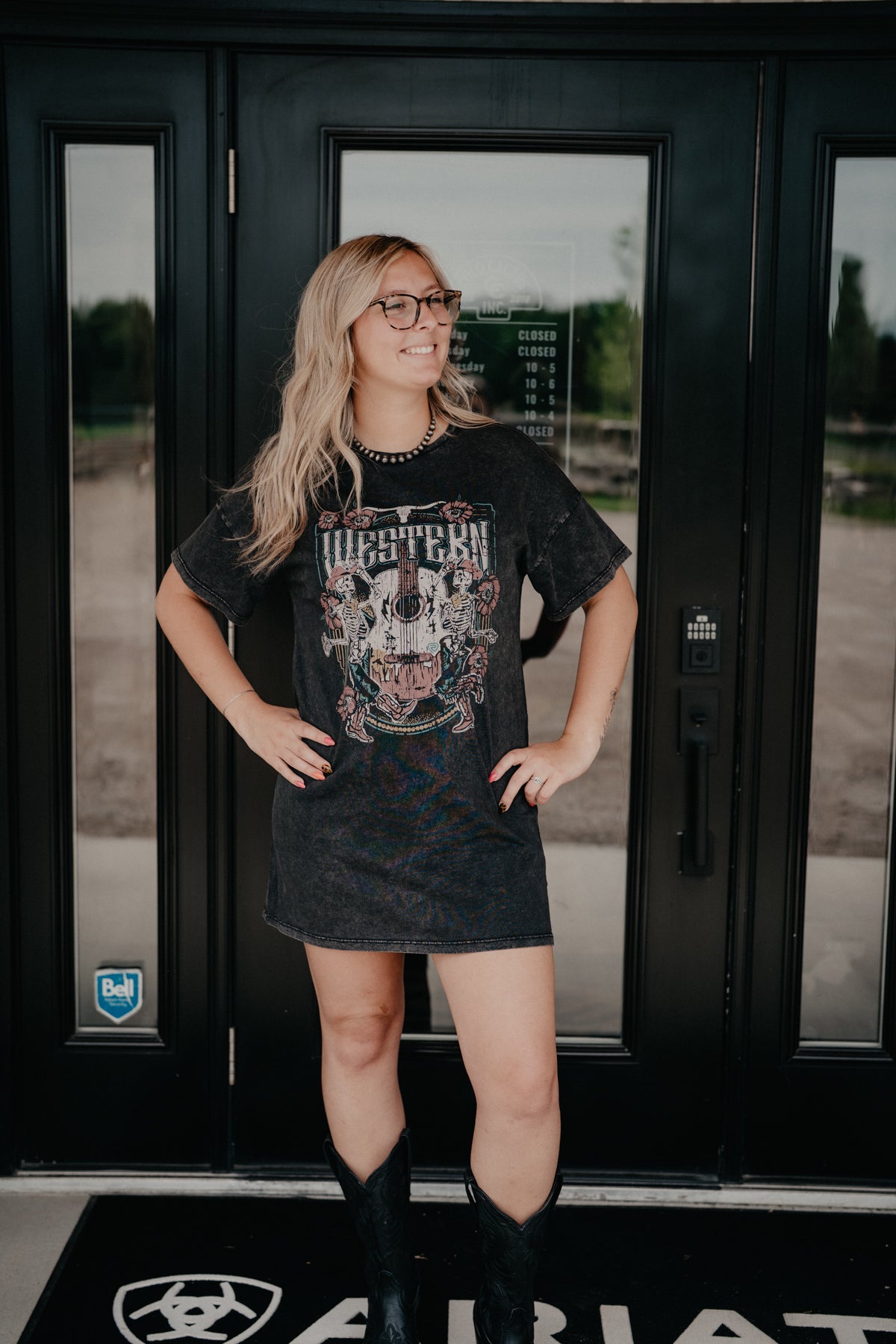 'Rosa' Mineral Wash Graphic T-Shirt Dress by Rock & Roll (XS-XXL)