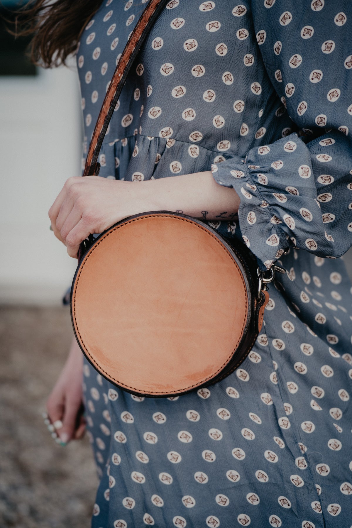 8" Round Handcrafted Canteen Handbag by Alamo Saddlery (Multi Designs)