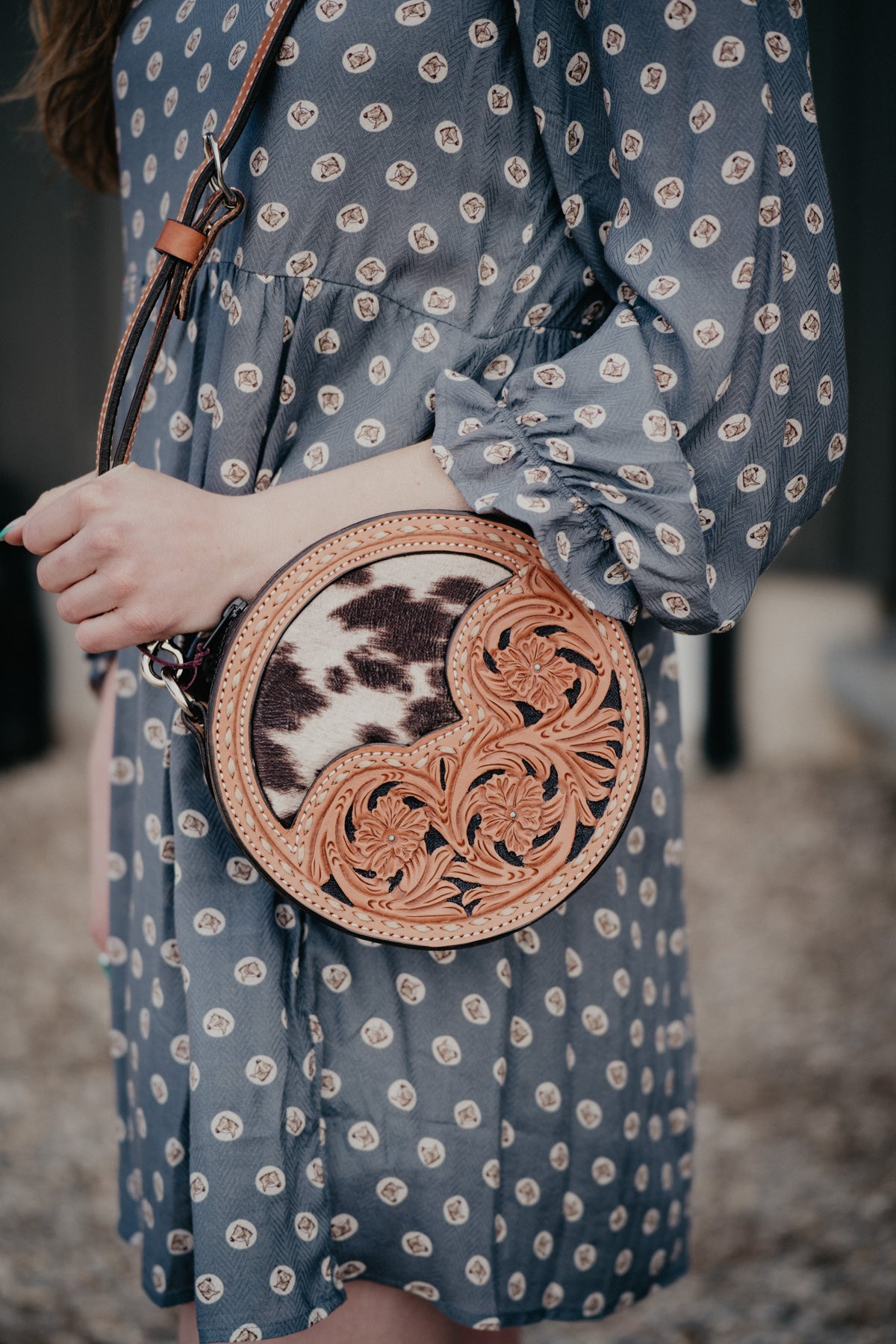 8" Round Handcrafted Canteen Handbag by Alamo Saddlery (Multi Designs)