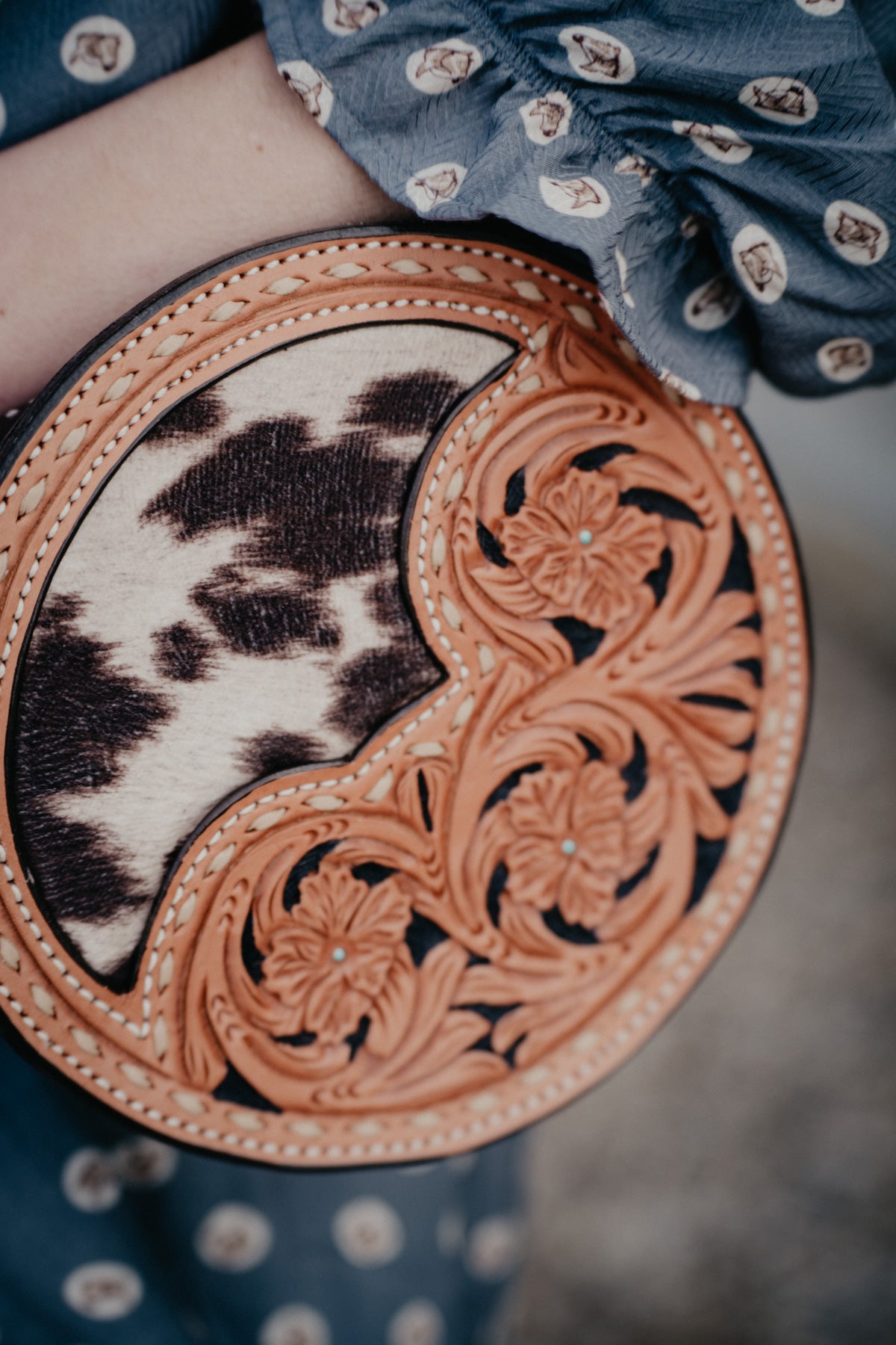 8" Round Handcrafted Canteen Handbag by Alamo Saddlery (Multi Designs)