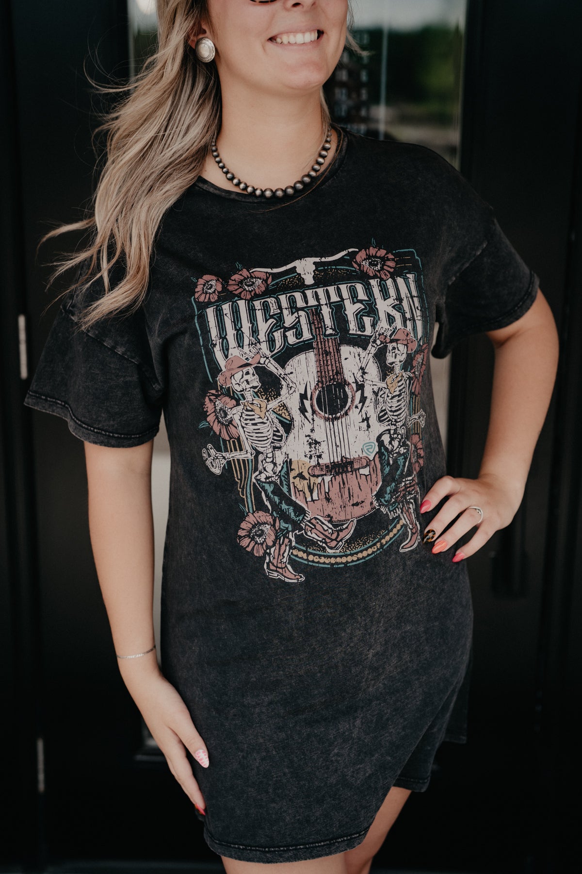 'Rosa' Mineral Wash Graphic T-Shirt Dress by Rock & Roll (XS-XXL)