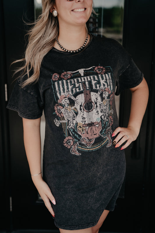 'Rosa' Mineral Wash Graphic T-Shirt Dress by Rock & Roll (XS-XXL)