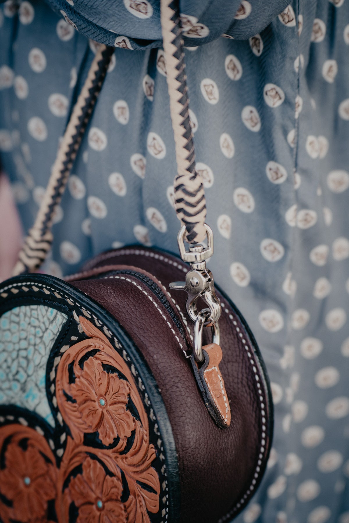 8" Round Handcrafted Canteen Handbag by Alamo Saddlery (Multi Designs)