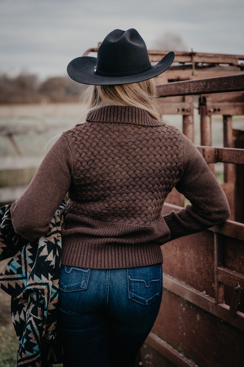 'Eden' Walnut Cable 1/2 Zip Sweater with Pockets (S-XXL)