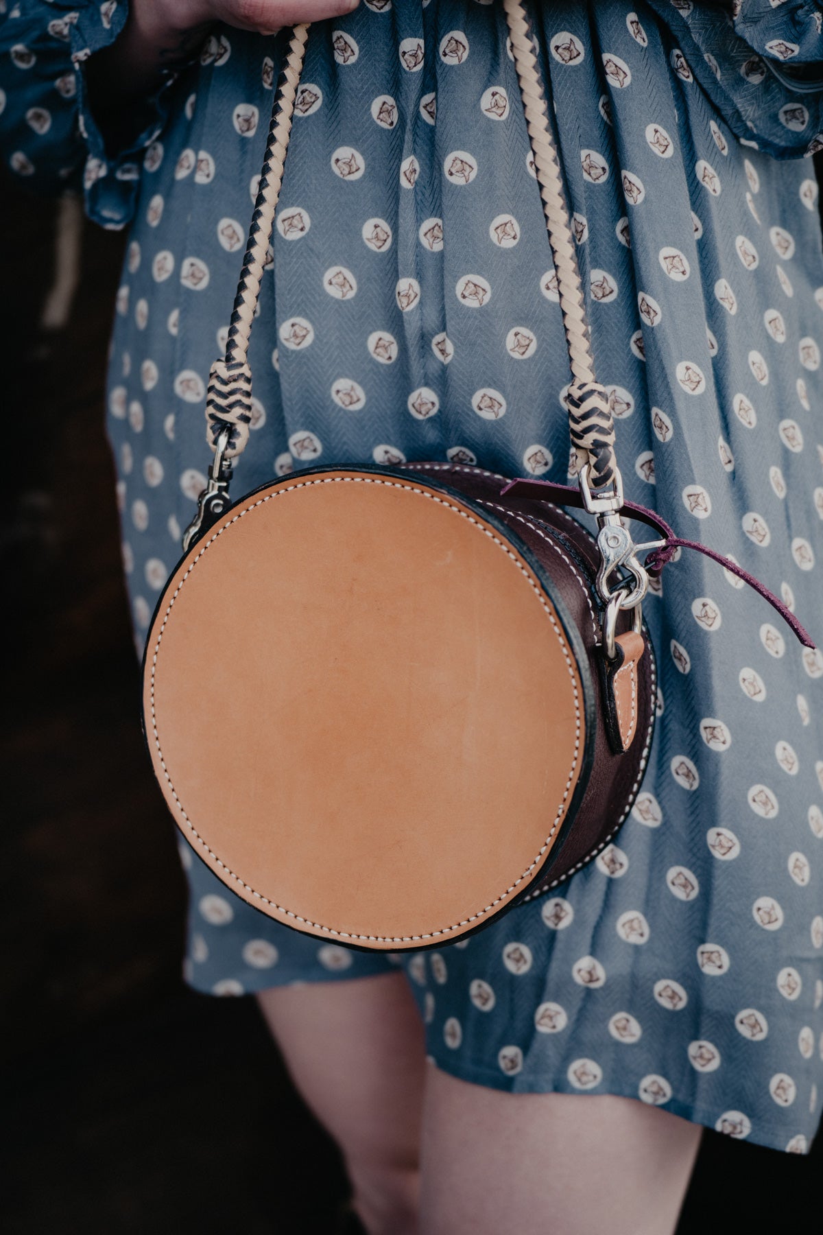 8" Round Handcrafted Canteen Handbag by Alamo Saddlery (Multi Designs)