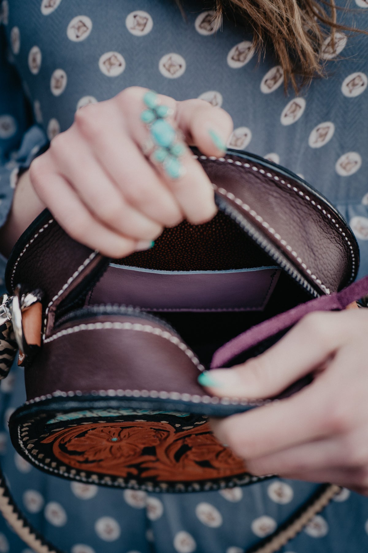 8" Round Handcrafted Canteen Handbag by Alamo Saddlery (Multi Designs)