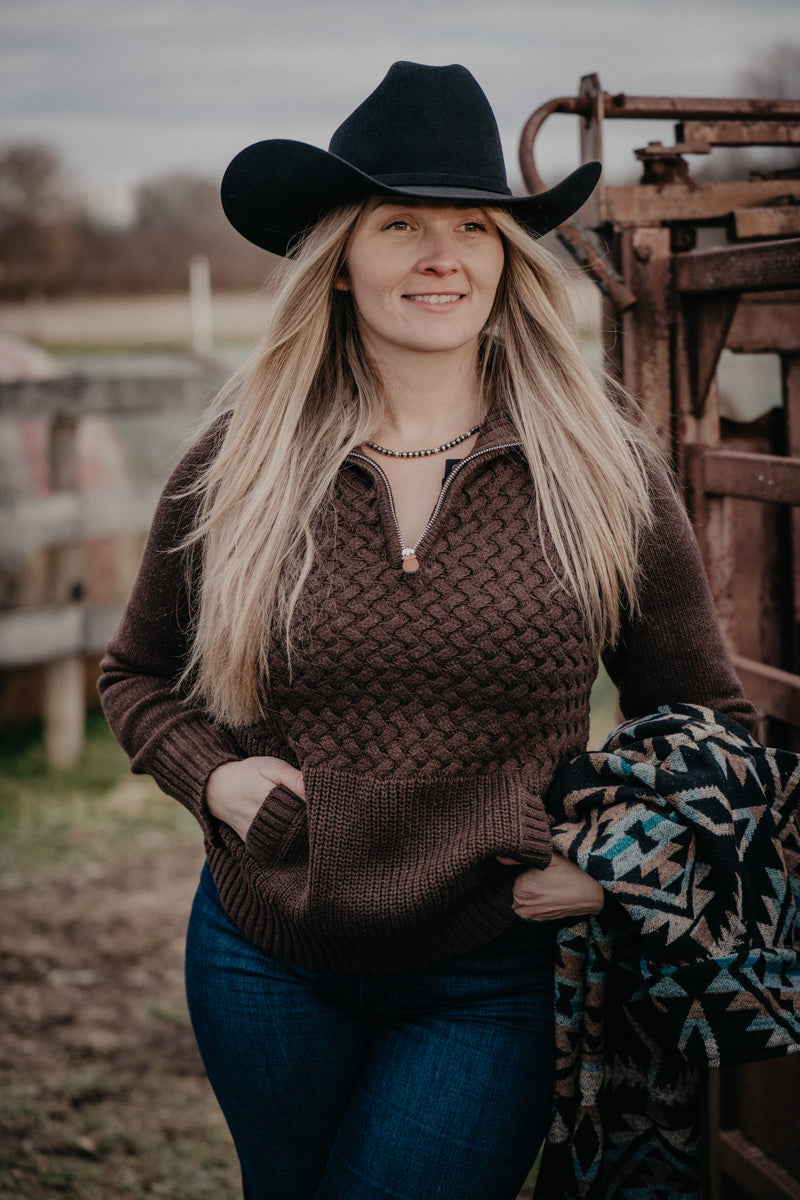 'Eden' Walnut Cable 1/2 Zip Sweater with Pockets (S-XXL)