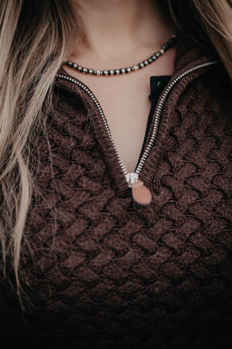 'Eden' Walnut Cable 1/2 Zip Sweater with Pockets (S-XXL)