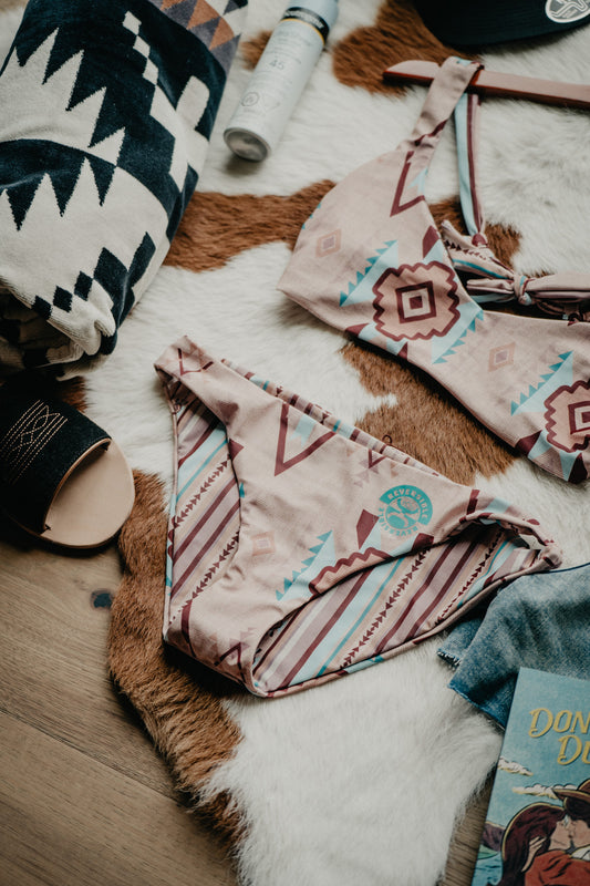 Hooey Ladies Simply Taupe X Aztec Stripe Reversible Swimsuit BOTTOM (L-XXL)