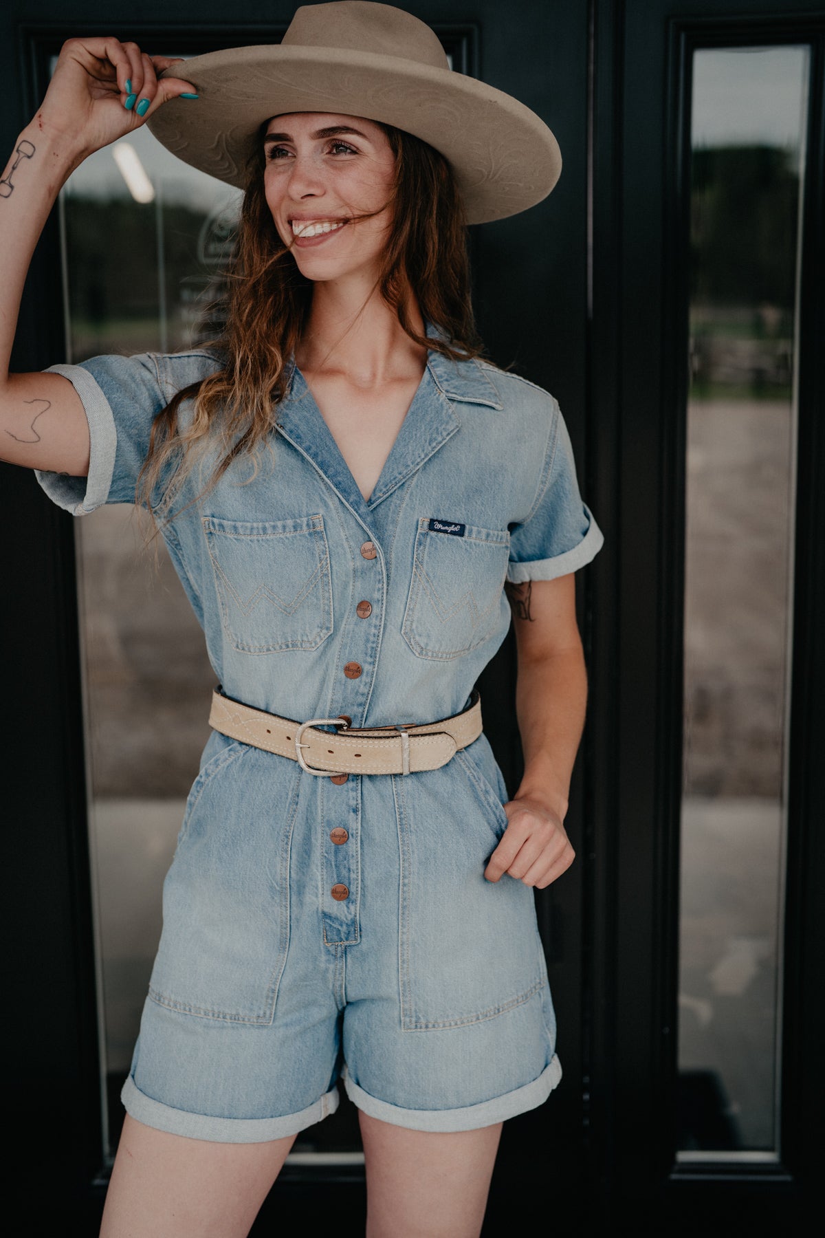 'Wrenley' Wrangler Denim Snap Romper (XS-XXL)