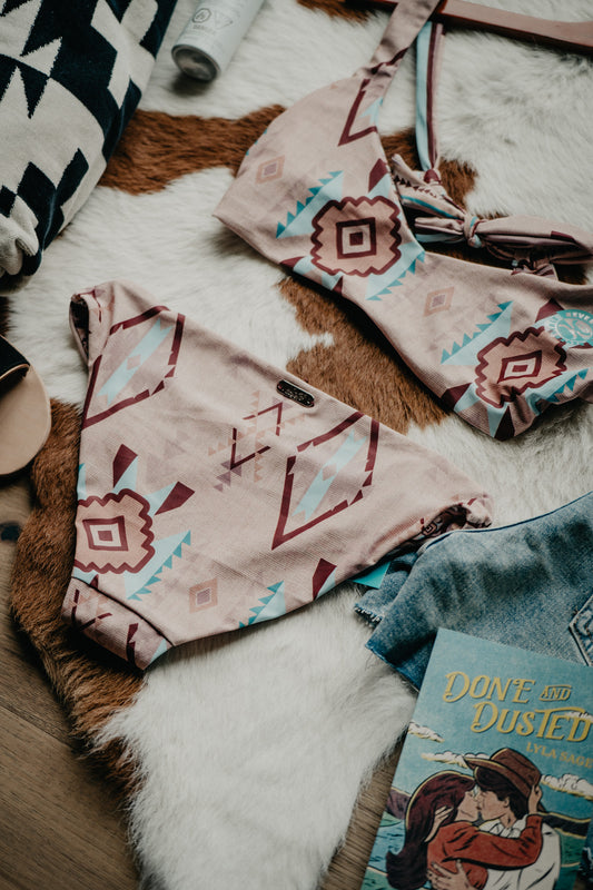 Hooey Ladies Simply Taupe X Aztec Stripe Reversible Swimsuit BOTTOM (L-XXL)