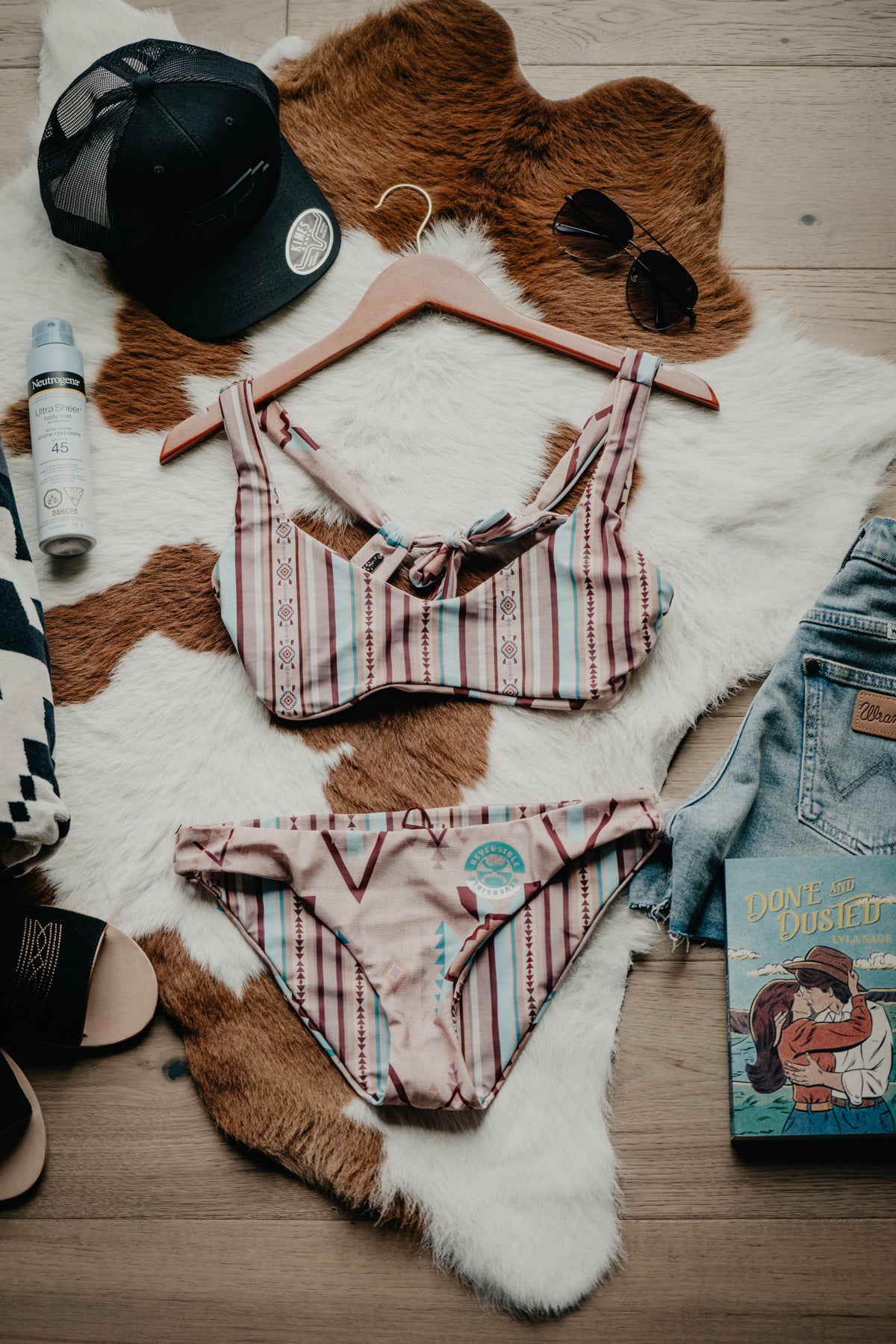 Hooey Ladies Simply Taupe X Aztec Stripe Reversible Swimsuit BOTTOM (L-XXL)