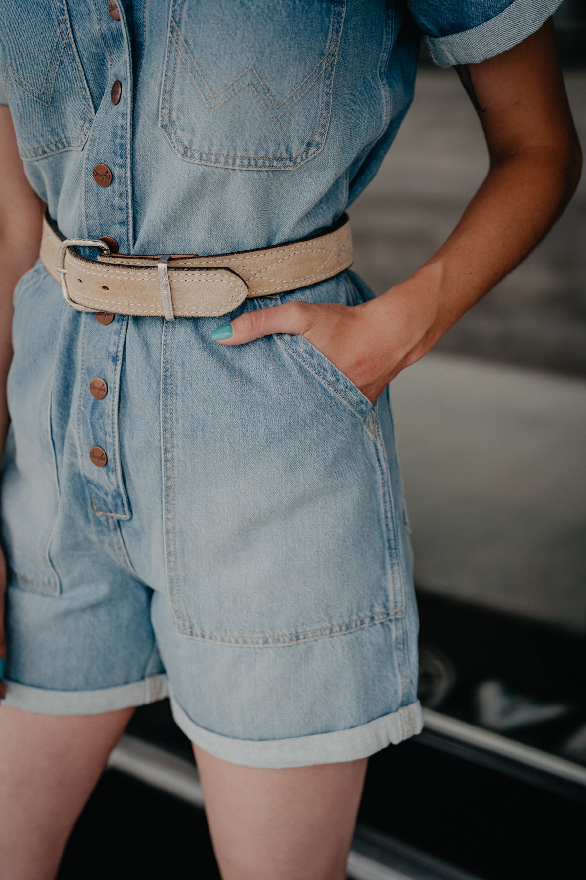 'Wrenley' Wrangler Denim Snap Romper (XS-XXL)