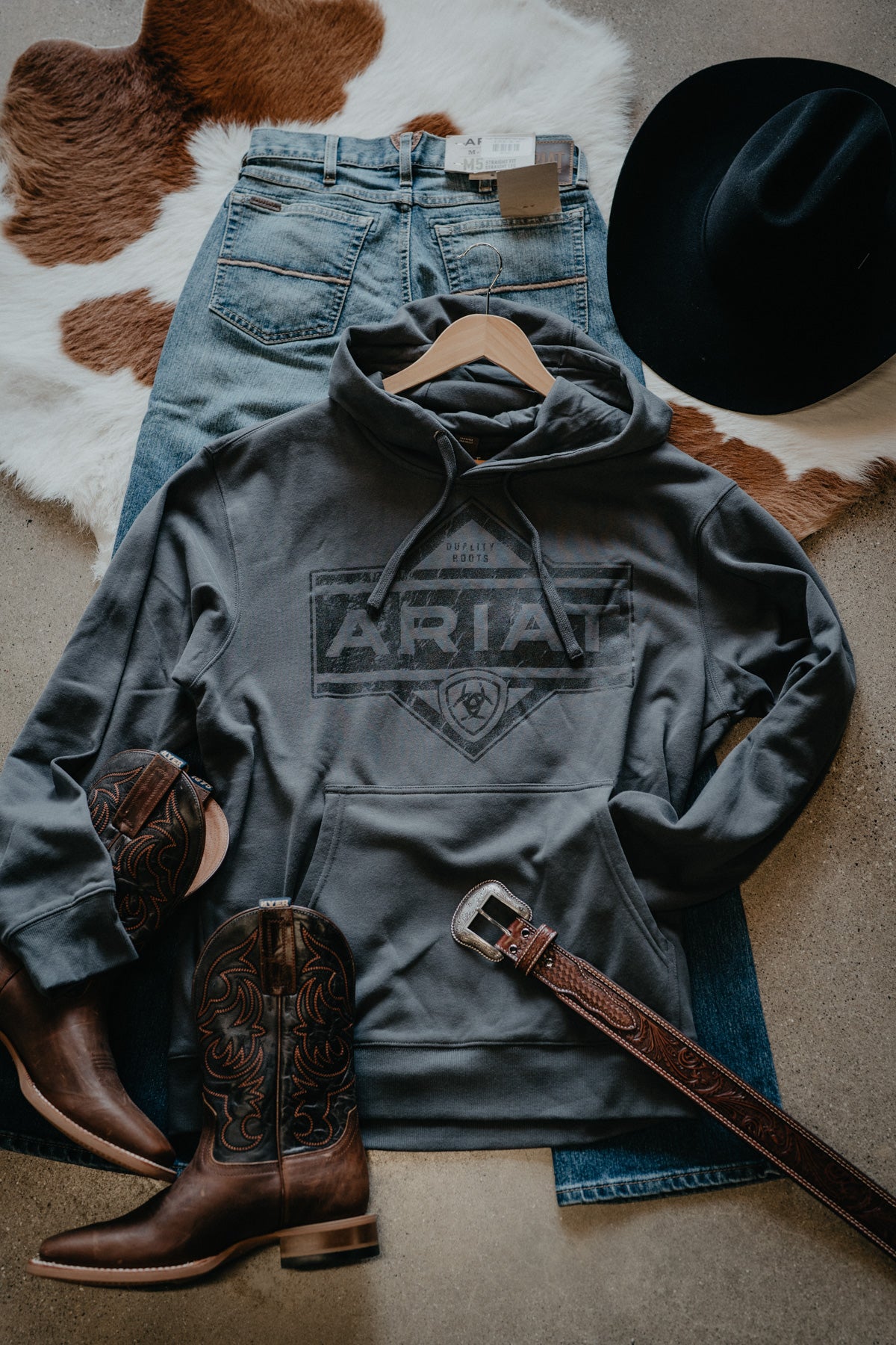 'Diamond in the Rough' Ariat Men's Charcoal Hoodie