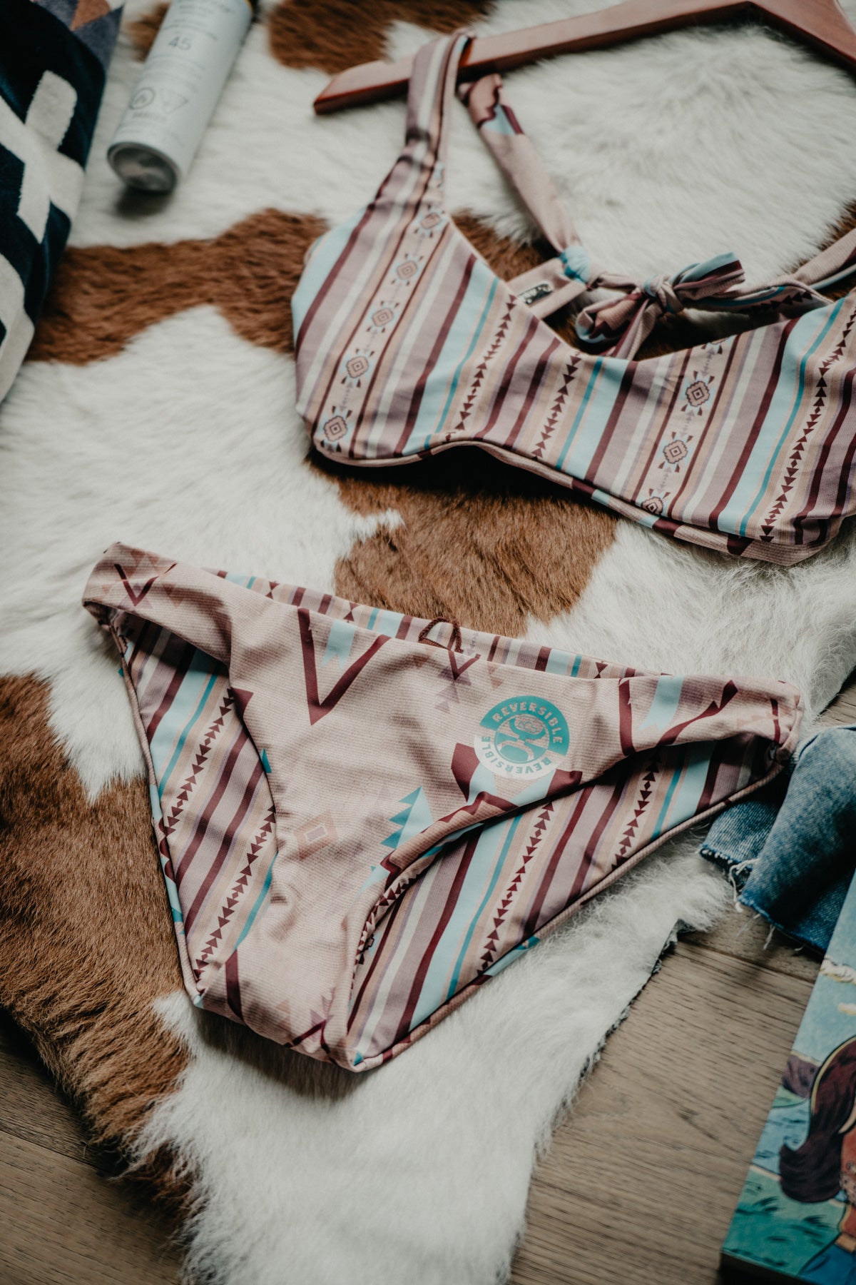 Hooey Ladies Simply Taupe X Aztec Stripe Reversible Swimsuit BOTTOM (L-XXL)