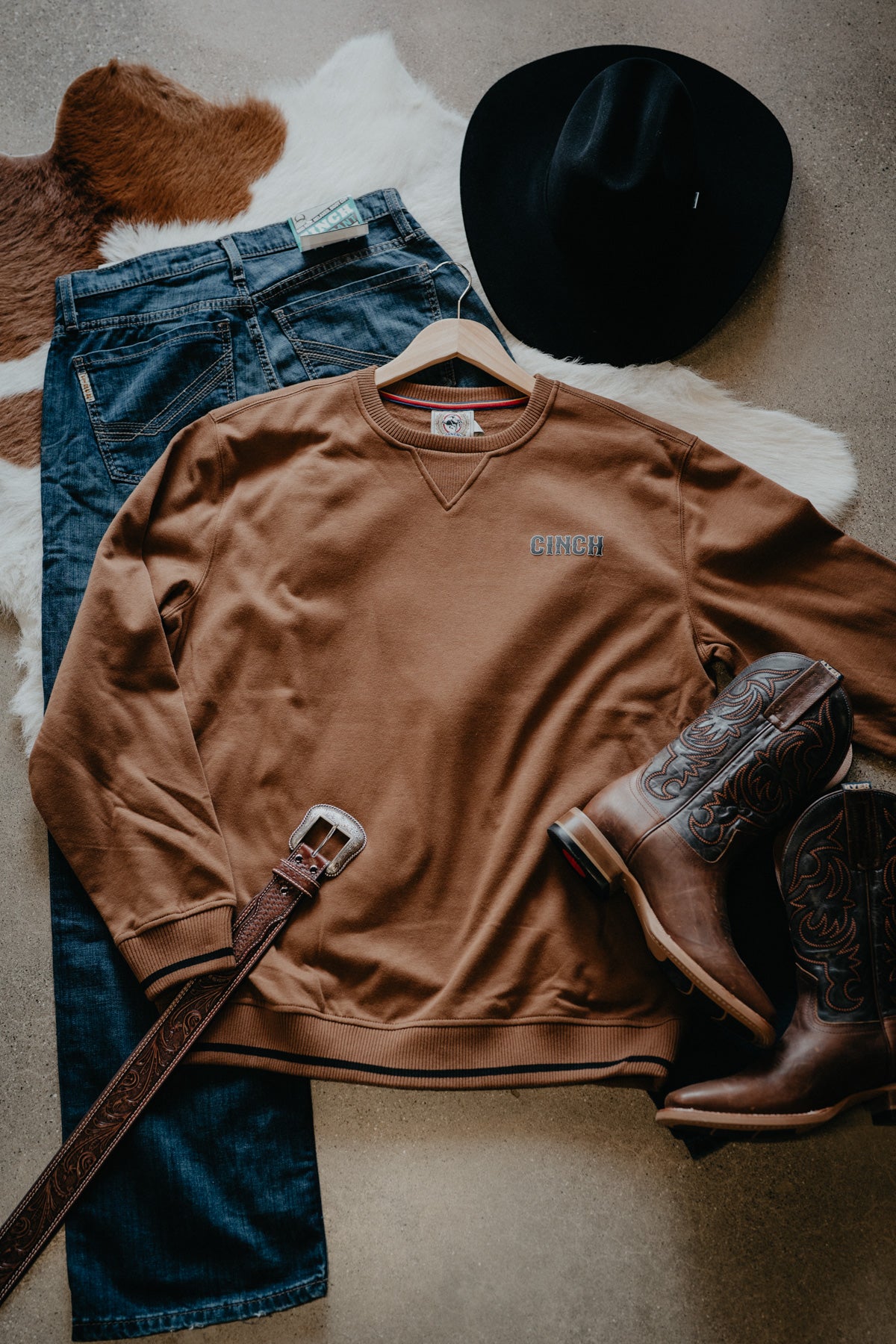 'Braiden' Men's Brown CINCH Crewneck Pullover