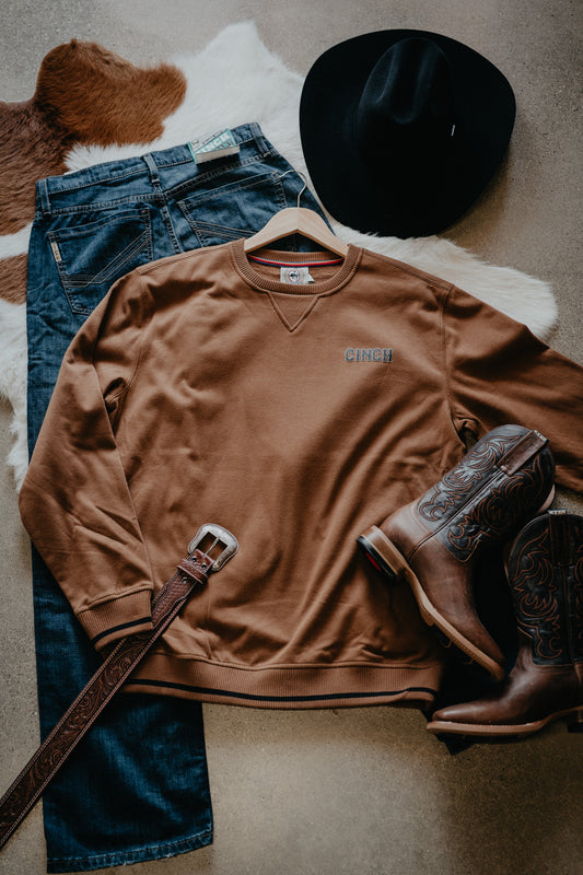 'Braiden' Men's Brown CINCH Crewneck Pullover