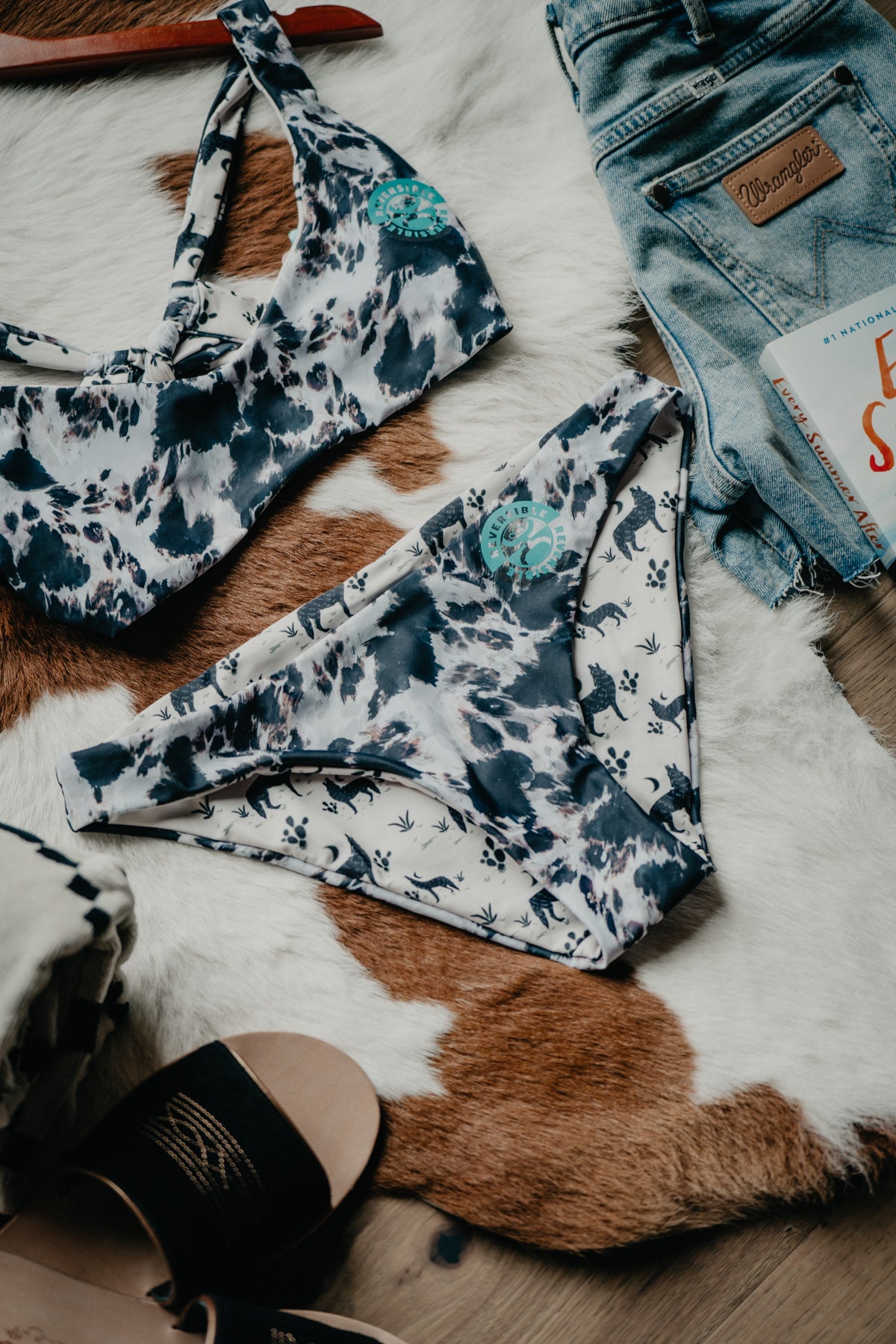 Hooey Ladies Cowprint / Coyote Reversible Swimsuit BOTTOMS (XXL Only)