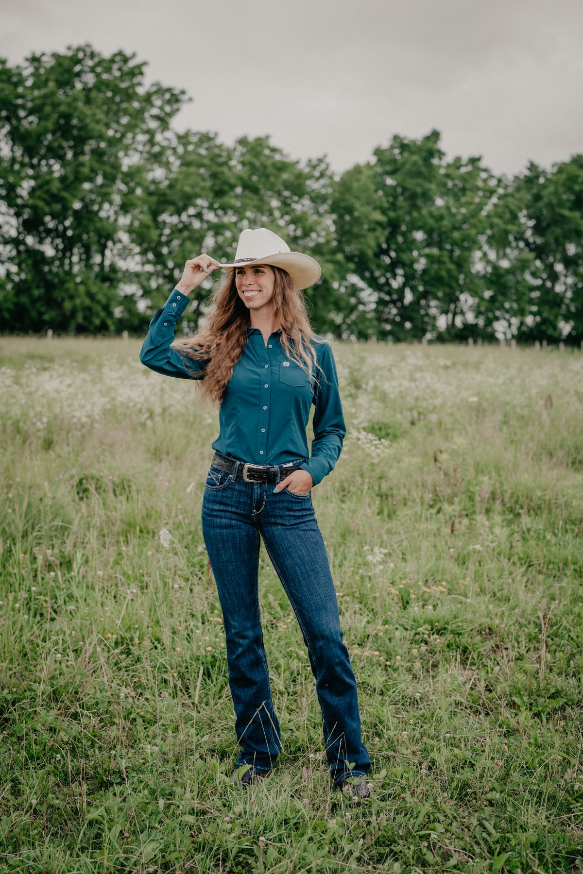'Jaylyn' Women's Teal Long Sleeve ArenaFlex Button Up by CINCH (XS-XXL)