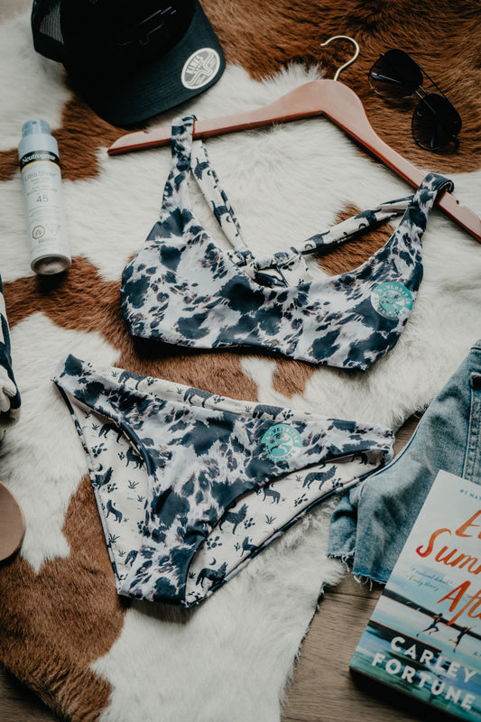 Hooey Ladies Cowprint / Coyote Reversible Swimsuit BOTTOMS (XXL Only)