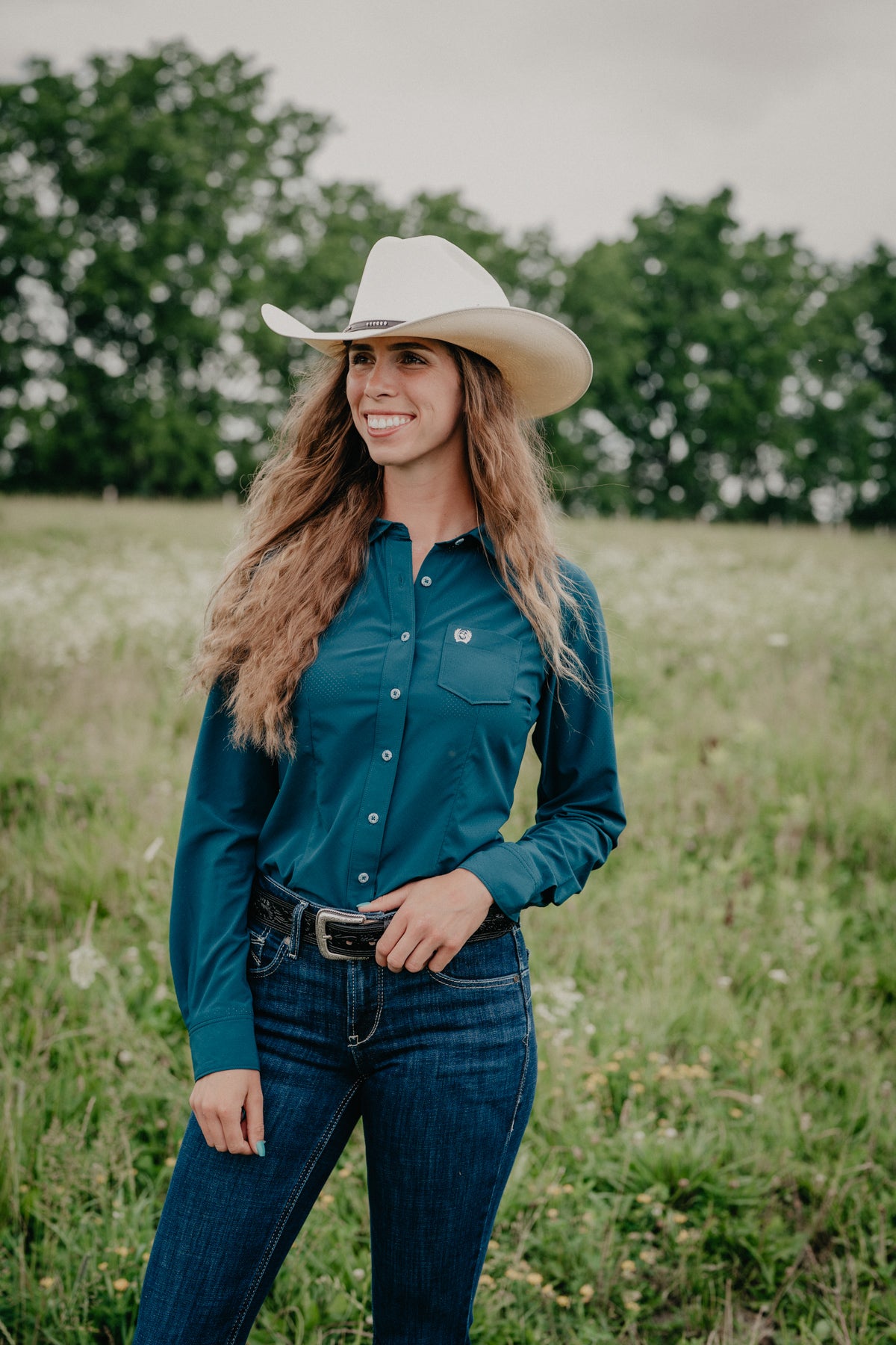 'Jaylyn' Women's Teal Long Sleeve ArenaFlex Button Up by CINCH (XS-XXL)