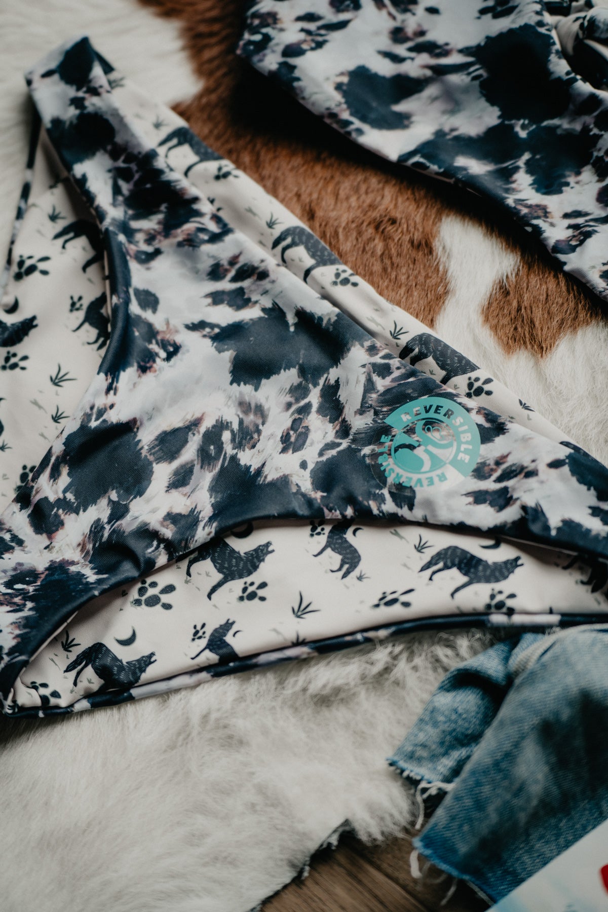 Hooey Ladies Cowprint / Coyote Reversible Swimsuit BOTTOMS (XXL Only)