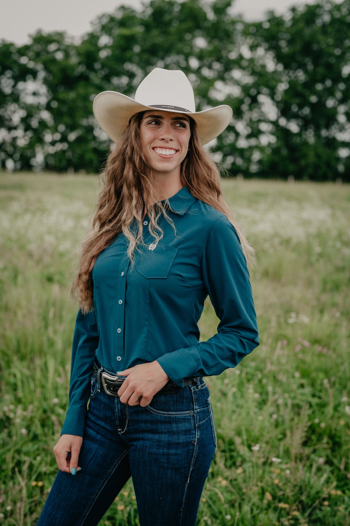 'Jaylyn' Women's Teal Long Sleeve ArenaFlex Button Up by CINCH (XS-XXL)