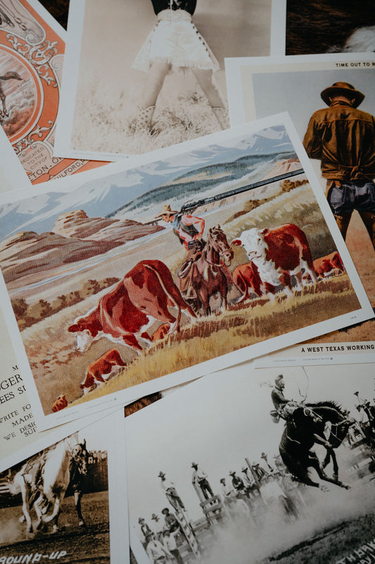'Herding Cattle' Retro Poster