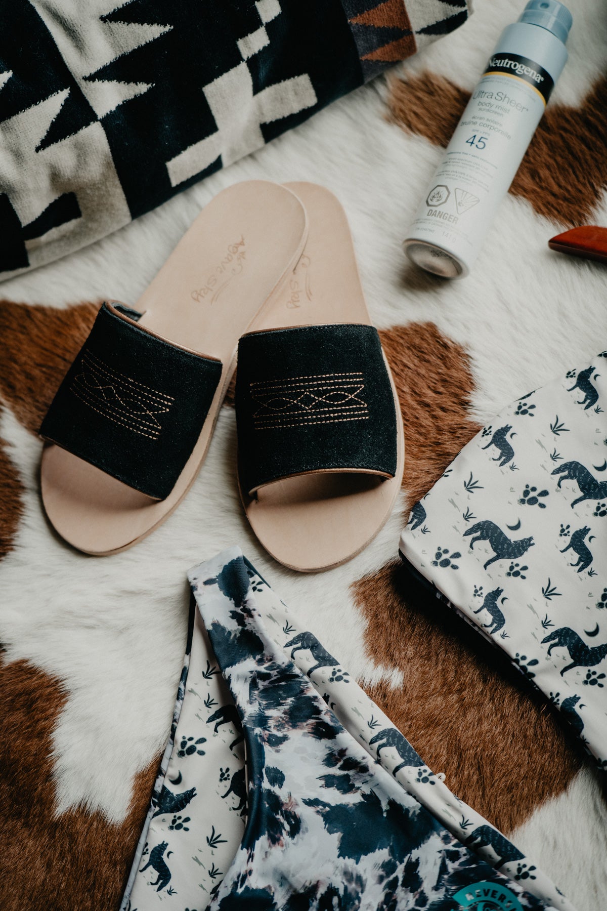 Nadia Western Stitch Leather Slide Sandals (2 Colours)