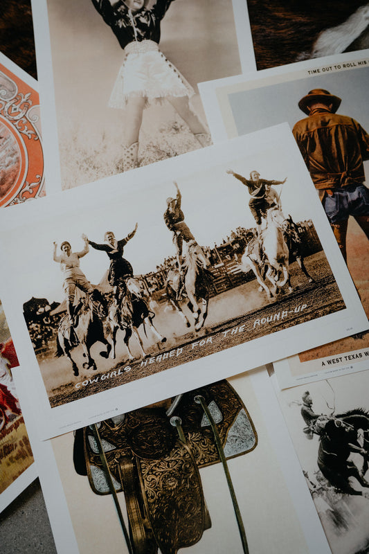 'Cowgirls Standing on Horses' Retro Poster
