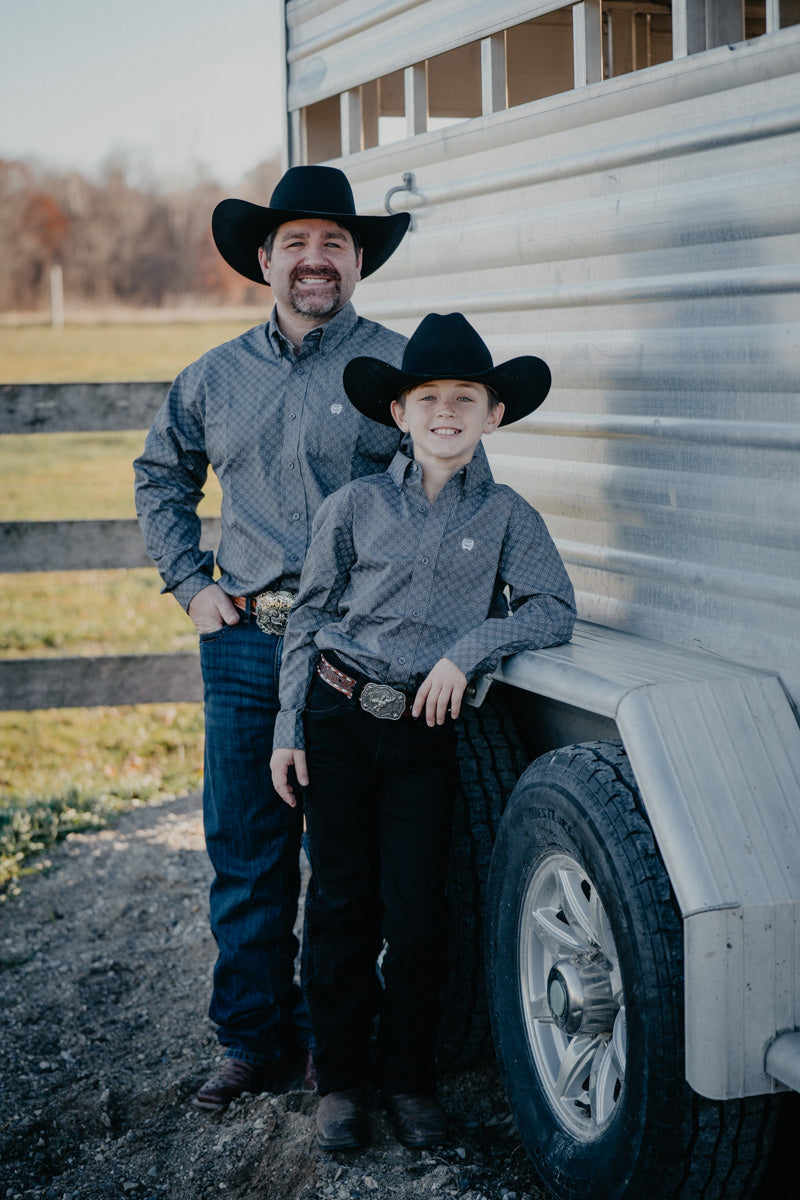 'Jennings Jr' CINCH Boy's LS Gray Print Button Up (XS-XL)