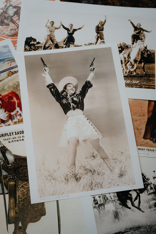 'Cowgirl with Six-Shooters' Retro Poster