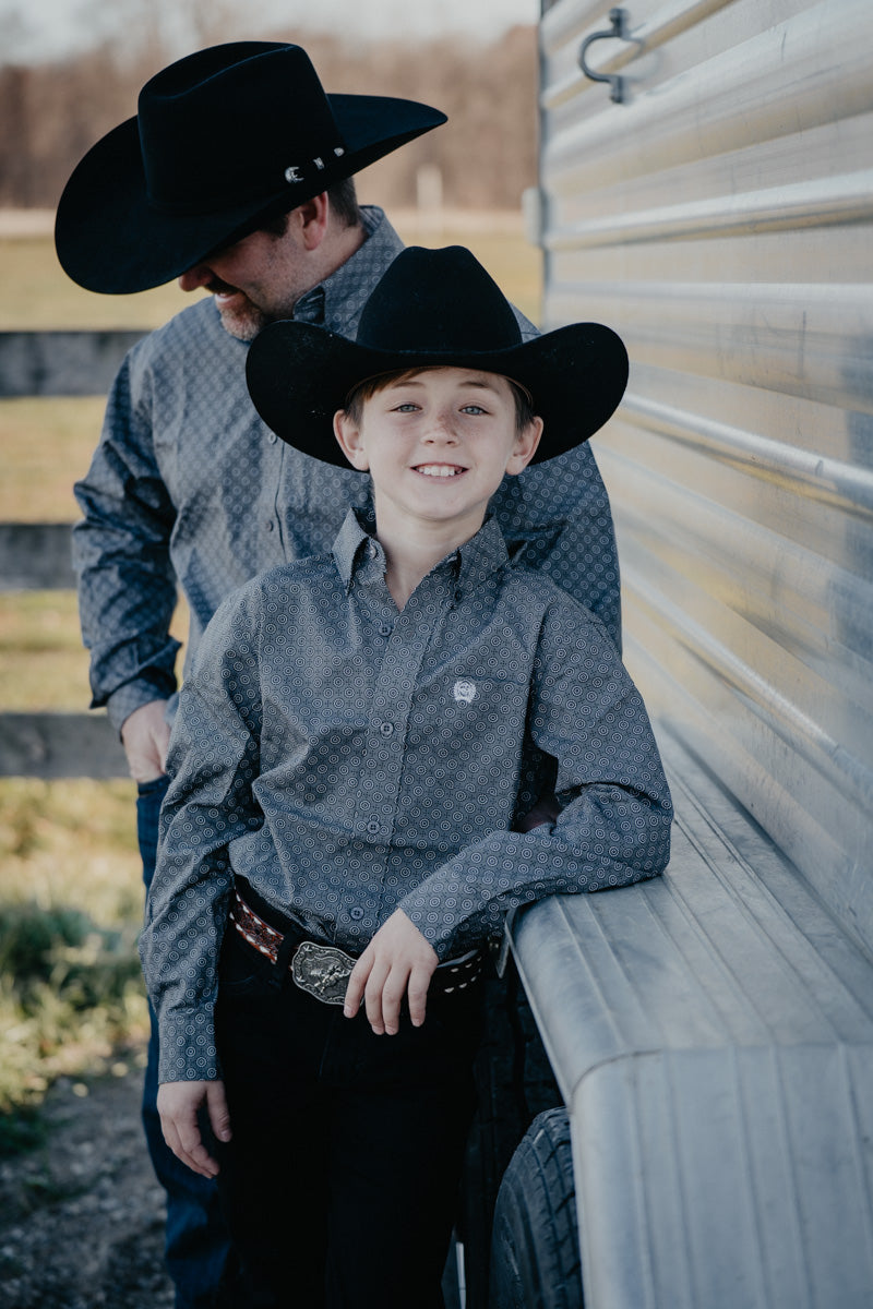 'Jennings Jr' CINCH Boy's LS Gray Print Button Up (XS-XL)