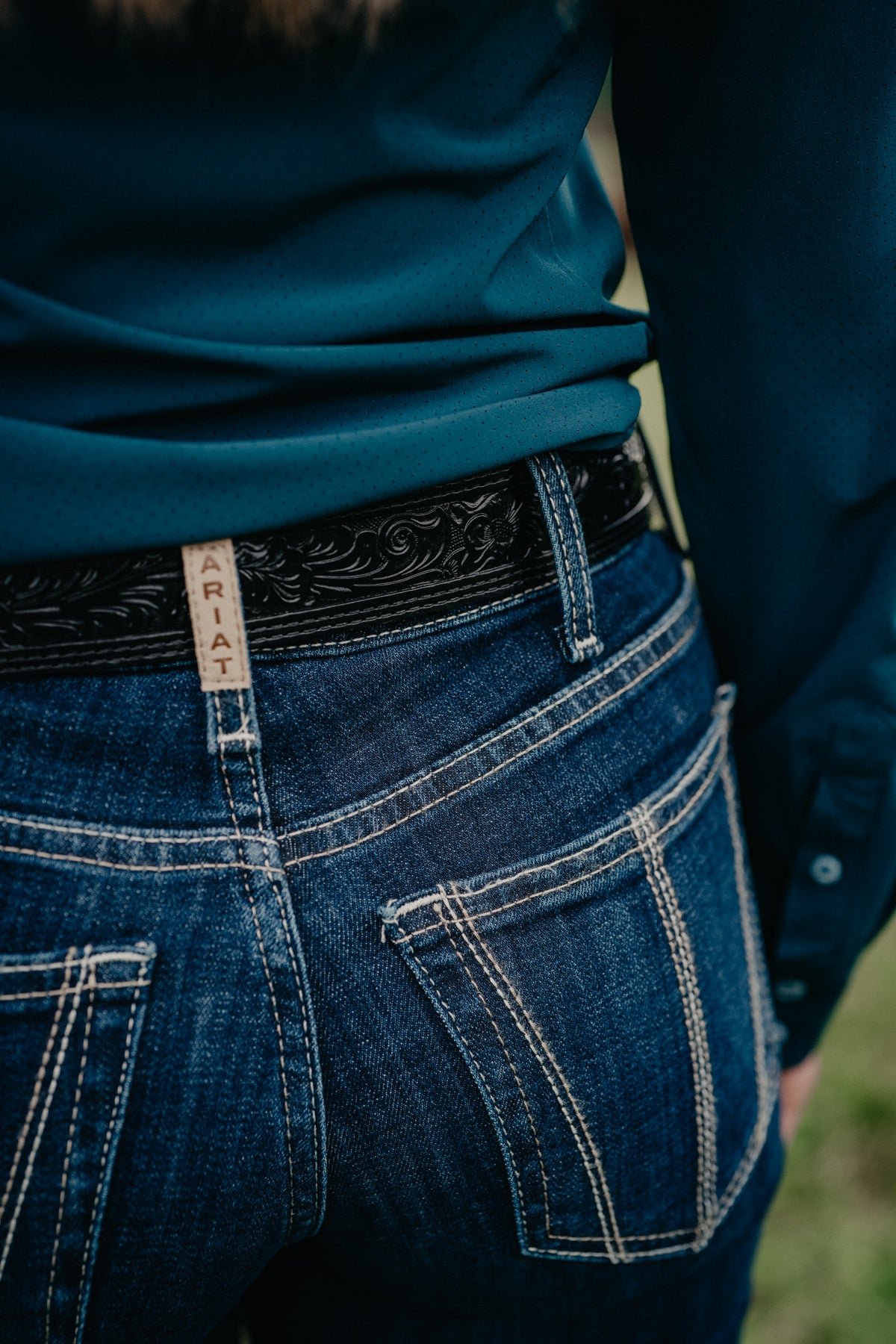1/2" Black Floral Embossed Belt