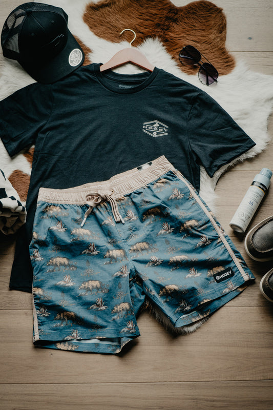 'Breaker' Hooey Men's Blue Hog Print Volley Boardshorts 6.5" Inseam (S - XXL)