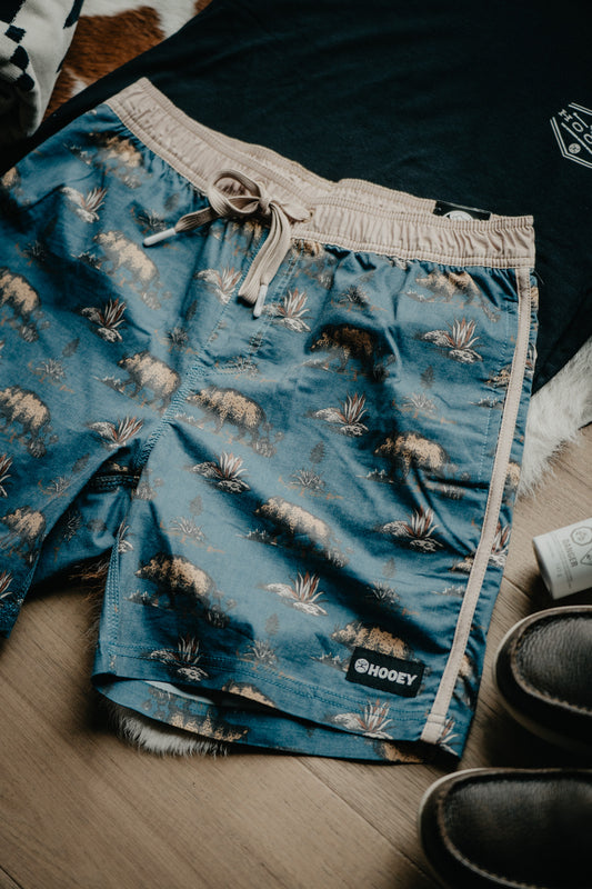 'Breaker' Hooey Men's Blue Hog Print Volley Boardshorts 6.5" Inseam (S - XXL)
