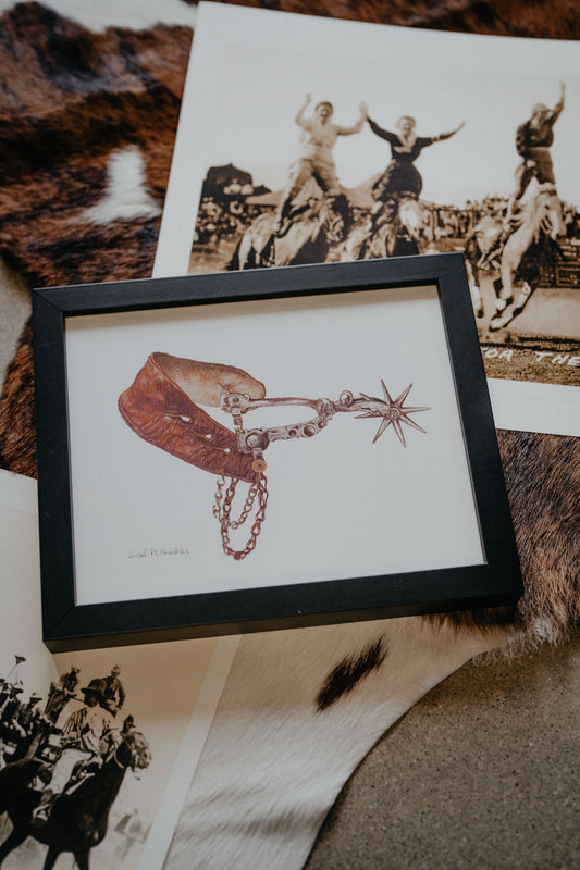 Vintage Metal and Leather Spur/ Black Frame